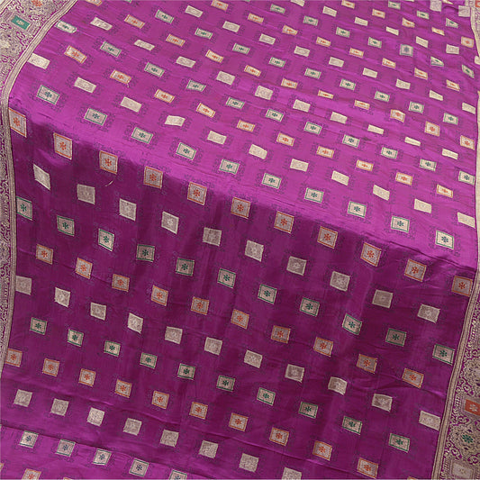 Sanskriti Vintage Purple Long Dupatta/Stole Pure Satin Woven Brocade/Banarasi