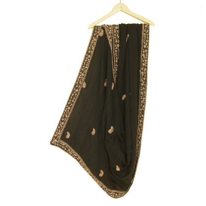 Sanskriti Vintage Black Dupatta Pure Chiffon Silk Hand Beaded Zardozi Stole