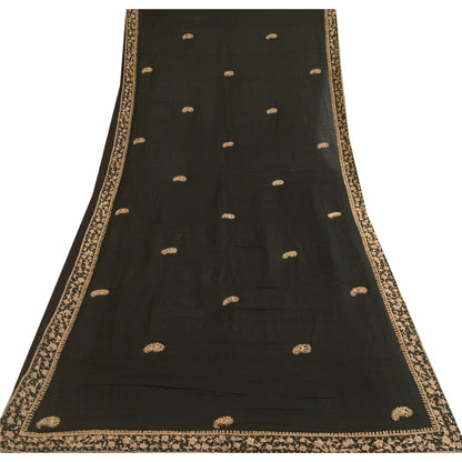 Sanskriti Vintage Black Dupatta Pure Chiffon Silk Hand Beaded Zardozi Stole