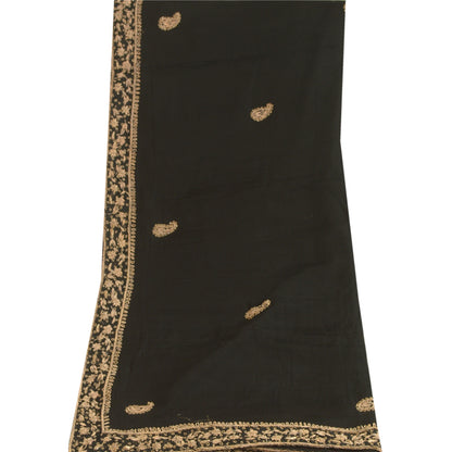 Sanskriti Vintage Black Dupatta Pure Chiffon Silk Hand Beaded Zardozi Stole