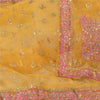 Sanskriti Vintage Bollywood Dupatta Net Mesh Mustard Hand Beaded Zardozi Stole