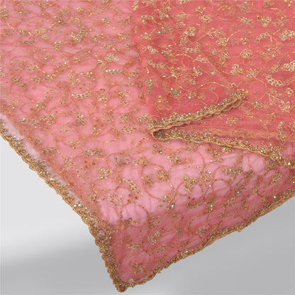 Sanskriti Vintage Indian Pink Dupatta Long Stole Net Mesh Hand Beaded Wrap Veil