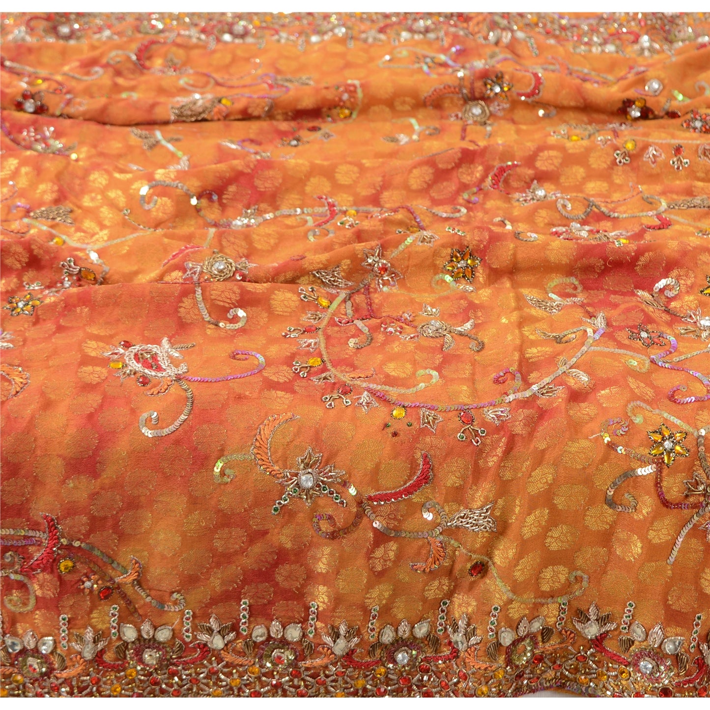 Sanskriti Vintage Indian Dupatta Long Stole Pure Silk Hand Beaded Wrap Scarves