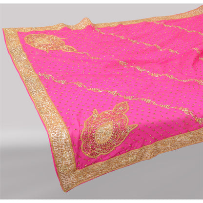 Sanskriti Vintage Fuchsia Dupatta Long Stole Pure Georgette Hand Beaded Scarves