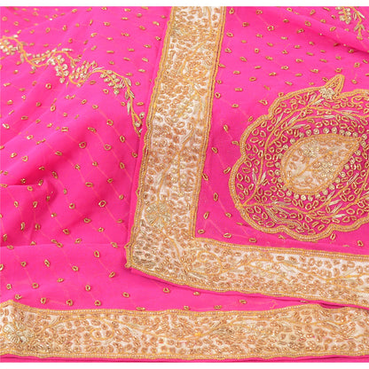 Sanskriti Vintage Fuchsia Dupatta Long Stole Pure Georgette Hand Beaded Scarves