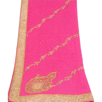 Sanskriti Vintage Fuchsia Dupatta Long Stole Pure Georgette Hand Beaded Scarves