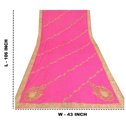 Sanskriti Vintage Fuchsia Dupatta Long Stole Pure Georgette Hand Beaded Scarves