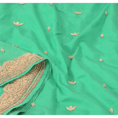 Sanskriti Vintage Seafoam Green Dupatta Long Stole Pure Silk Hand Beaded Scarves