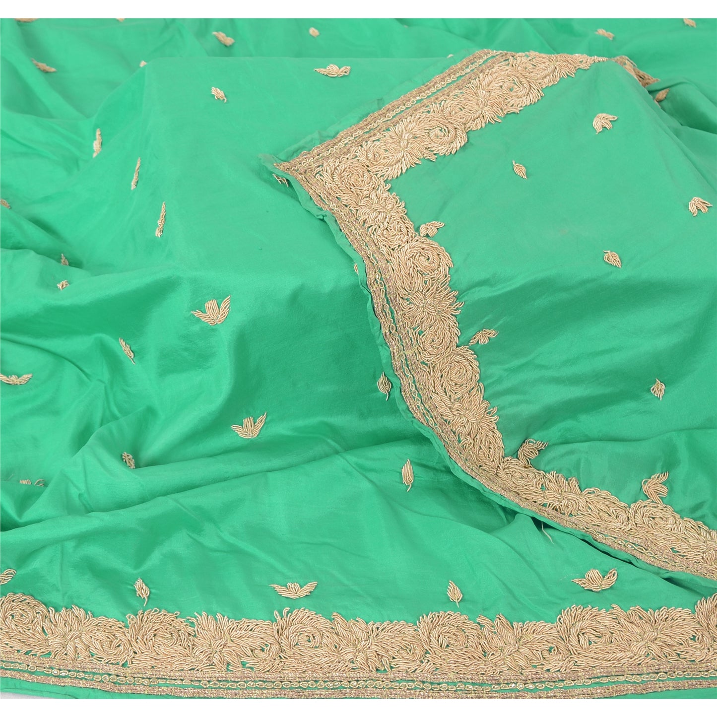 Sanskriti Vintage Seafoam Green Dupatta Long Stole Pure Silk Hand Beaded Scarves