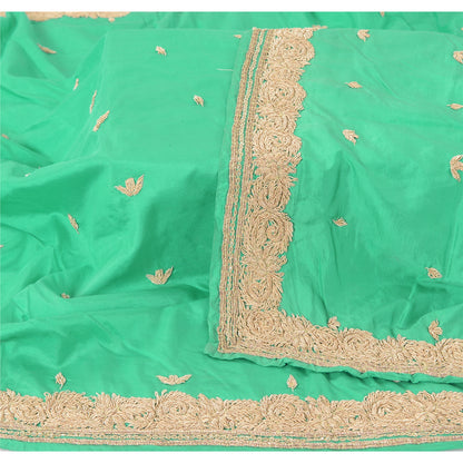 Sanskriti Vintage Seafoam Green Dupatta Long Stole Pure Silk Hand Beaded Scarves