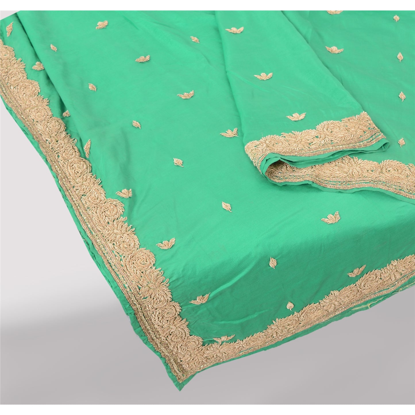 Sanskriti Vintage Seafoam Green Dupatta Long Stole Pure Silk Hand Beaded Scarves