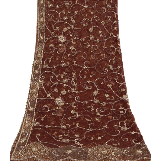 Sanskriti Vintage Maroon Dupatta Long Stole Net Mesh Hand Beaded Premium Scarves