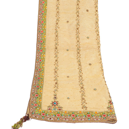 Sanskriti Vintage Cream Dupatta Long Stole Pure Silk Hand Beaded Premium Scarves