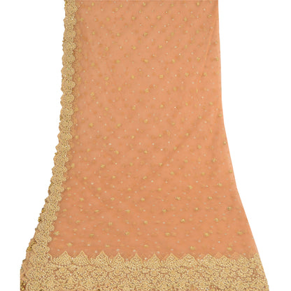 Sanskriti Vintage Peach Dupatta Long Stole Net Mesh Hand Beaded Premium Scarves