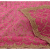 Sanskriti Vintage Pink Dupatta Long Stole Net Mesh Hand Beaded Ethnic Wrap Veil