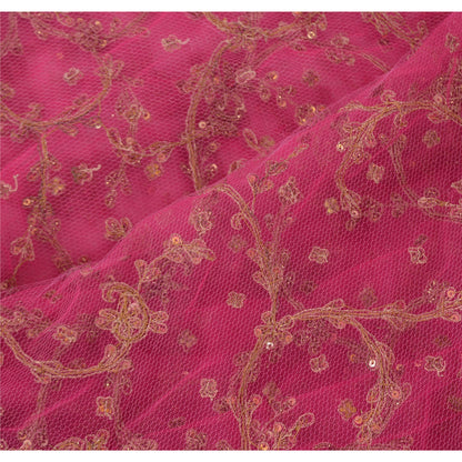 Sanskriti Vintage Pink Dupatta Long Stole Net Mesh Hand Beaded Ethnic Wrap Veil