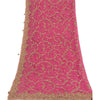 Sanskriti Vintage Pink Dupatta Long Stole Net Mesh Hand Beaded Ethnic Wrap Veil