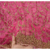 Sanskriti Vintage Pink Dupatta Long Stole Net Mesh Hand Beaded Ethnic Wrap Veil