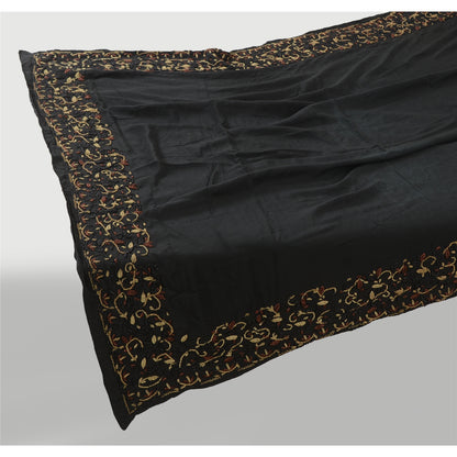 Sanskriti Vintage Black Dupatta Long Stole Pure Silk Hand Beaded Ethnic Scarves