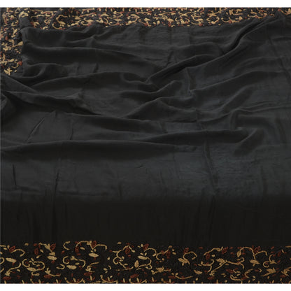 Sanskriti Vintage Black Dupatta Long Stole Pure Silk Hand Beaded Ethnic Scarves