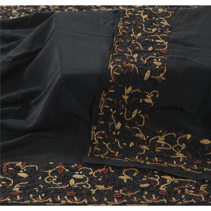 Sanskriti Vintage Black Dupatta Long Stole Pure Silk Hand Beaded Ethnic Scarves