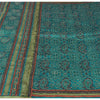 Sanskriti Vintage Teal Blue Sarees Pure Silk Hand Beaded Kantha Sari 5yrd Fabric