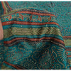 Sanskriti Vintage Teal Blue Sarees Pure Silk Hand Beaded Kantha Sari 5yrd Fabric