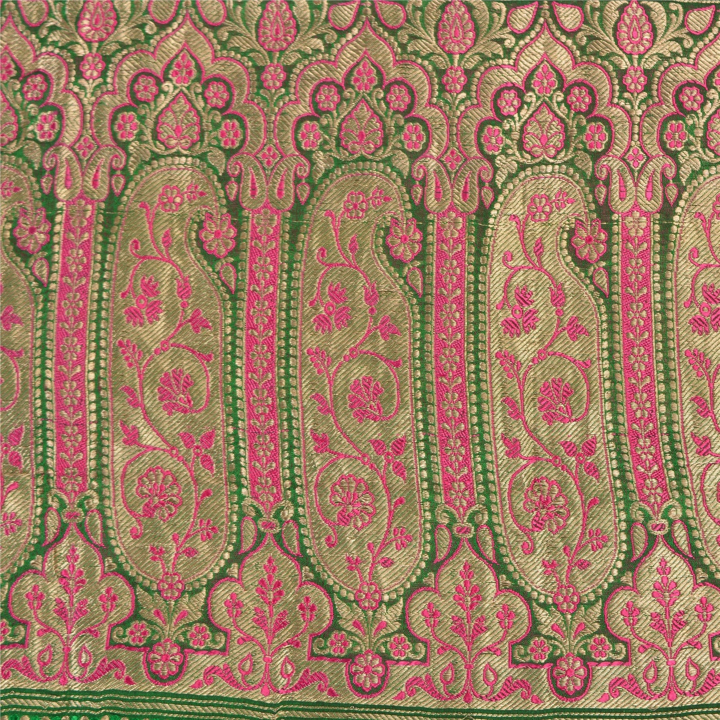 Sanskriti Vintage Green/Pink Sarees Pure Silk Woven Brocade/Banarasi Sari Fabric