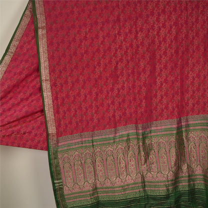 Sanskriti Vintage Green/Pink Sarees Pure Silk Woven Brocade/Banarasi Sari Fabric