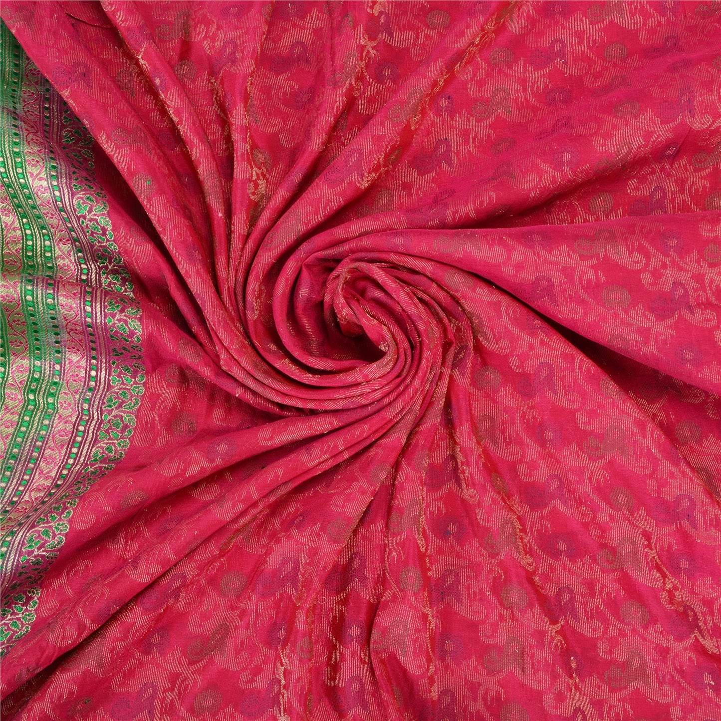 Sanskriti Vintage Green/Pink Sarees Pure Silk Woven Brocade/Banarasi Sari Fabric