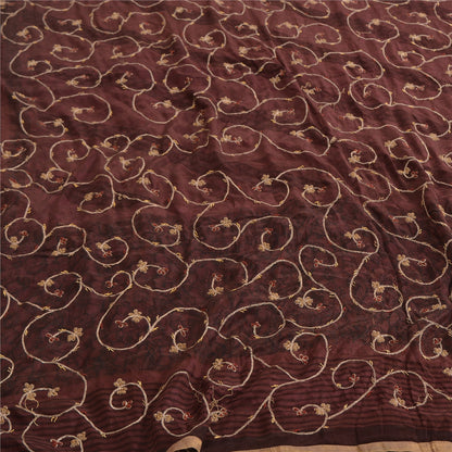 Sanskriti Vintage Brown Indian Sarees Pure Silk Hand Embroidered Sari Fabric