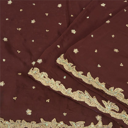 Sanskriti Vintage Burgundy Sarees Pure Crepe Silk Hand Beaded Ethnic Sari Fabric