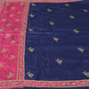 Sanskriti Vintage Bandhani Hand Beaded Sarees Pure Silk Pink/Navy Blue Sari