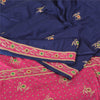 Sanskriti Vintage Bandhani Hand Beaded Sarees Pure Silk Pink/Navy Blue Sari