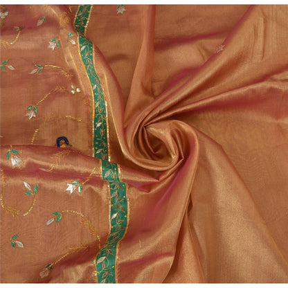 Sanskriti Vintage Copper Sarees Artificial Silk Handwoven Gotapati Sari/Fabric