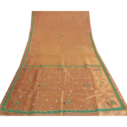 Sanskriti Vintage Copper Sarees Artificial Silk Handwoven Gotapati Sari/Fabric