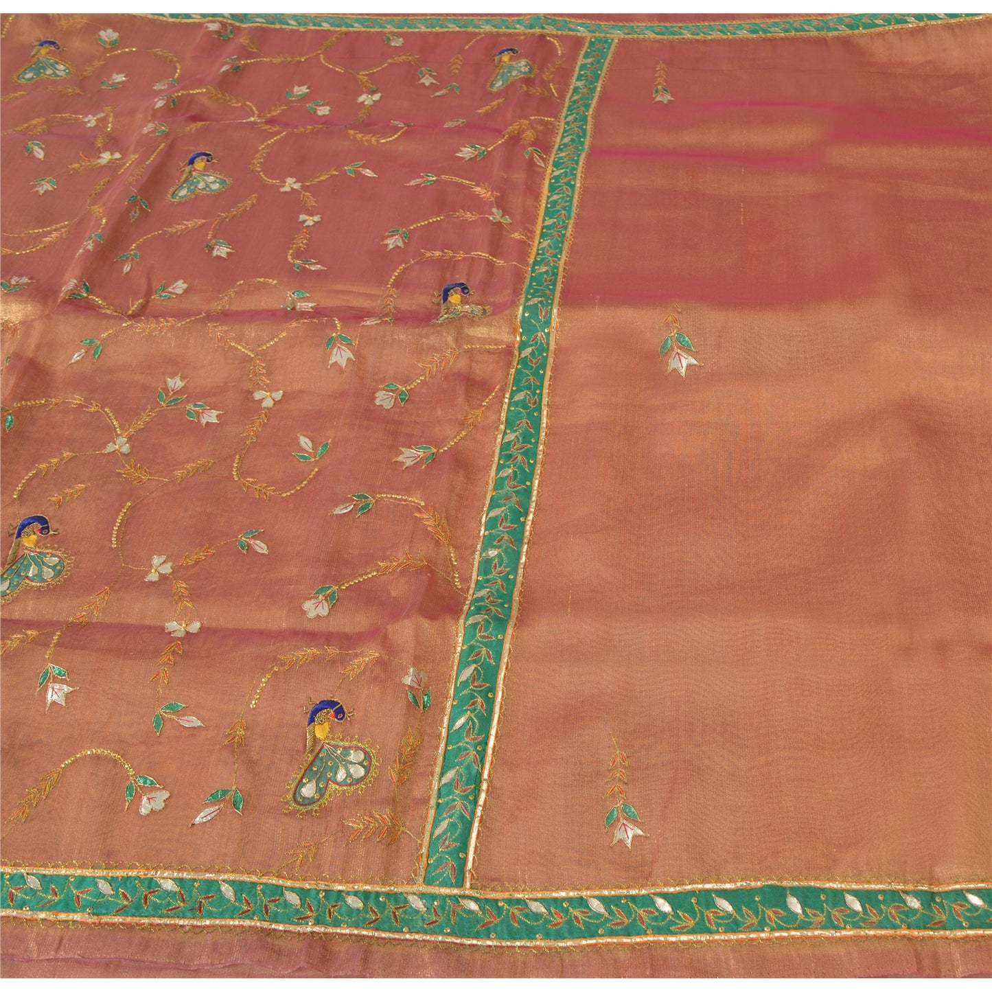 Sanskriti Vintage Copper Sarees Artificial Silk Handwoven Gotapati Sari/Fabric