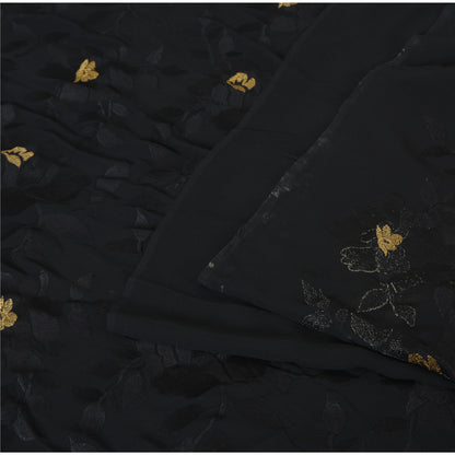 Sanskriti Vintage Black Sarees Pure Georgette Silk premium woven Sari 5yd Fabric