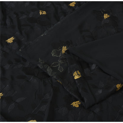 Sanskriti Vintage Black Sarees Pure Georgette Silk premium woven Sari 5yd Fabric