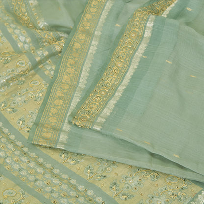 Sanskriti Vintage Mint Sarees Pure Silk Hand Beaded Woven Sari 5yrd Craft Fabric