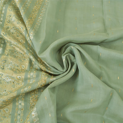 Sanskriti Vintage Mint Sarees Pure Silk Hand Beaded Woven Sari 5yrd Craft Fabric