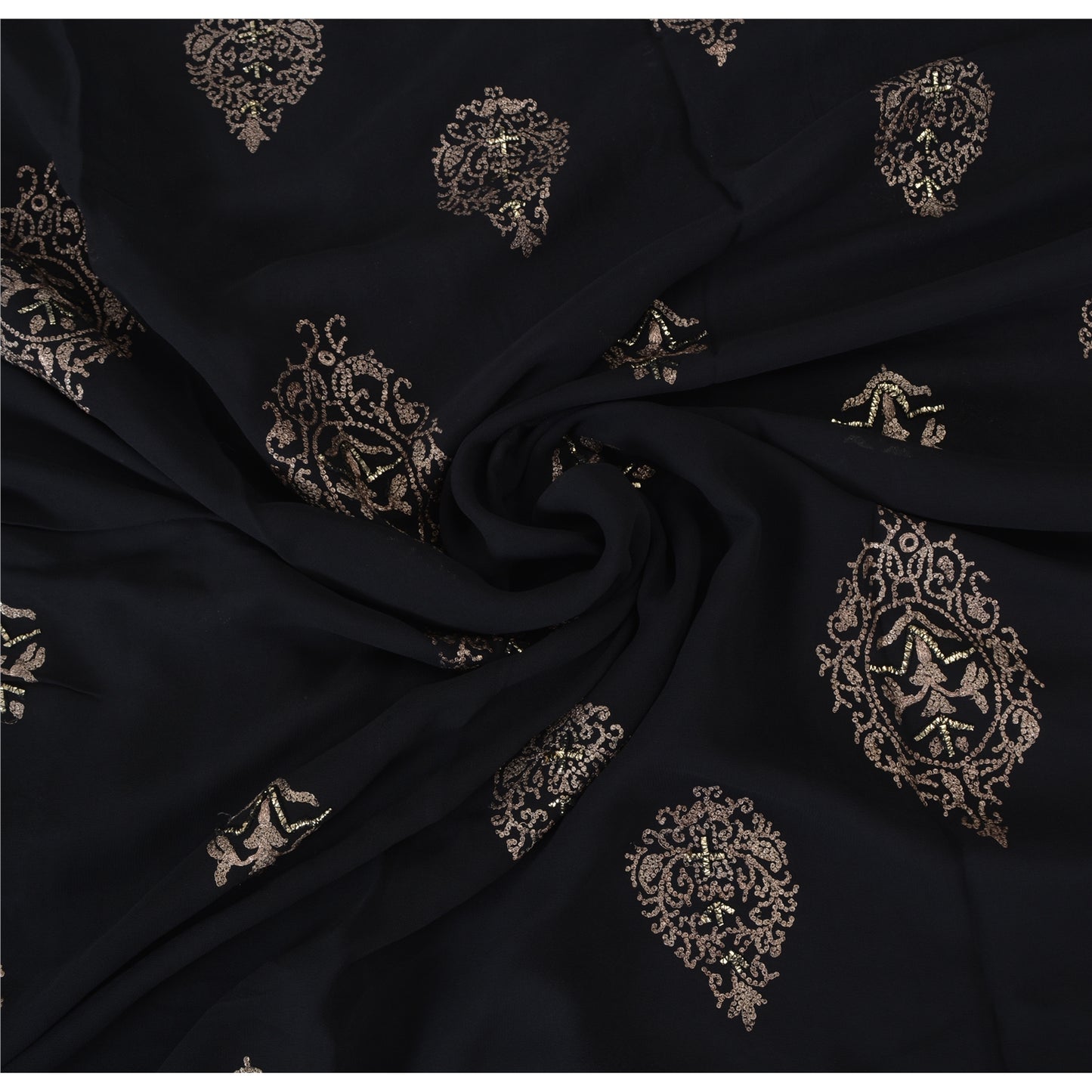 Sanskriti Vintage Black Sarees Pure Georgette Silk Embroidered Sari 5yrd Fabric