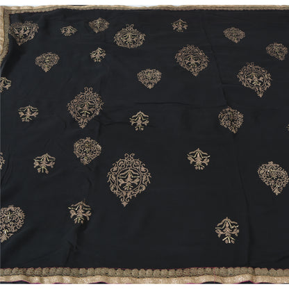 Sanskriti Vintage Black Sarees Pure Georgette Silk Embroidered Sari 5yrd Fabric