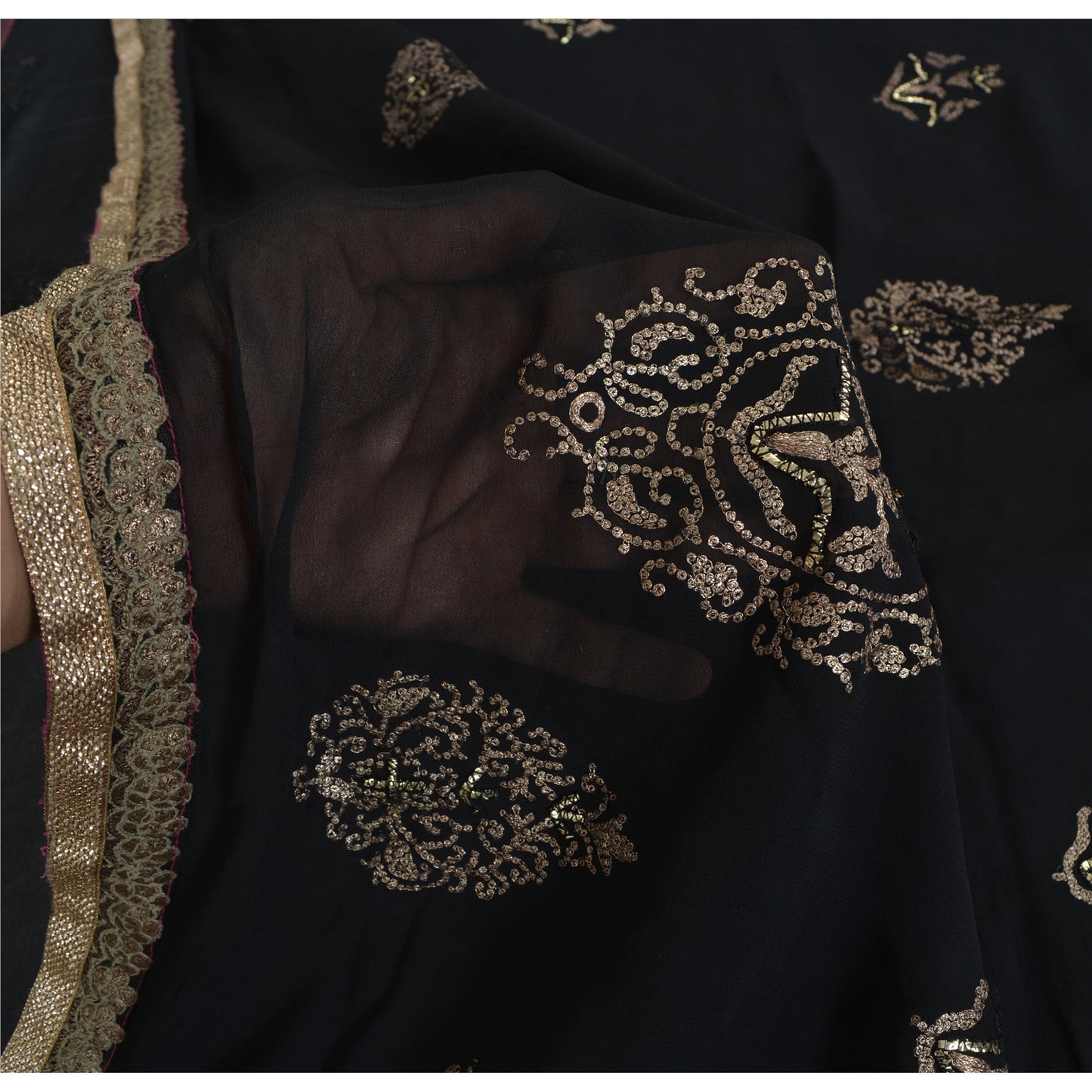 Sanskriti Vintage Black Sarees Pure Georgette Silk Embroidered Sari 5yrd Fabric