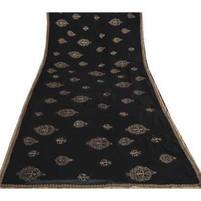 Sanskriti Vintage Black Sarees Pure Georgette Silk Embroidered Sari 5yrd Fabric