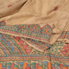 Sanskriti Vintage Beige Sarees Pure Jute Handprinted Woven Fabric Meenakari Sari