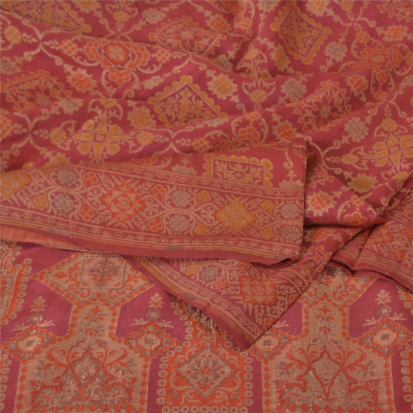 Sanskriti Vintage Pink Sarees Pure Silk Hand Woven Premium Sari 5yd Craft Fabric