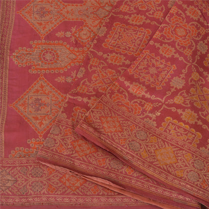 Sanskriti Vintage Pink Sarees Pure Silk Hand Woven Premium Sari 5yd Craft Fabric