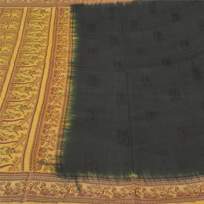 Sanskriti Vintage Black Sarees Pure Silk Baluchari Woven Sari Ethnic 5yrd Fabric