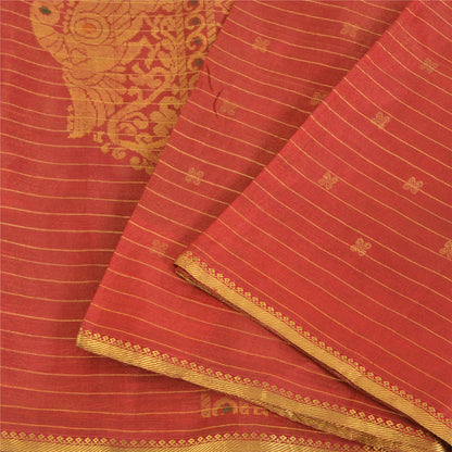 Sanskriti Vintage Red Sarees Pure Silk Brocade/Banarasi Hand Woven Sari Fabric